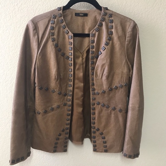REBA Tan Leather Studded Jacket / Blazer * SZ S - Picture 7 of 16